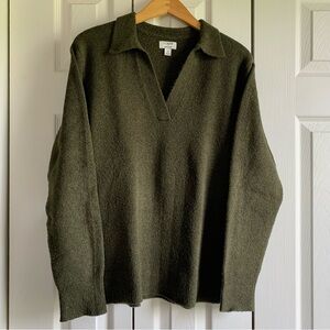 JCREW Extra Soft Green Collared V-Neck Sweater
